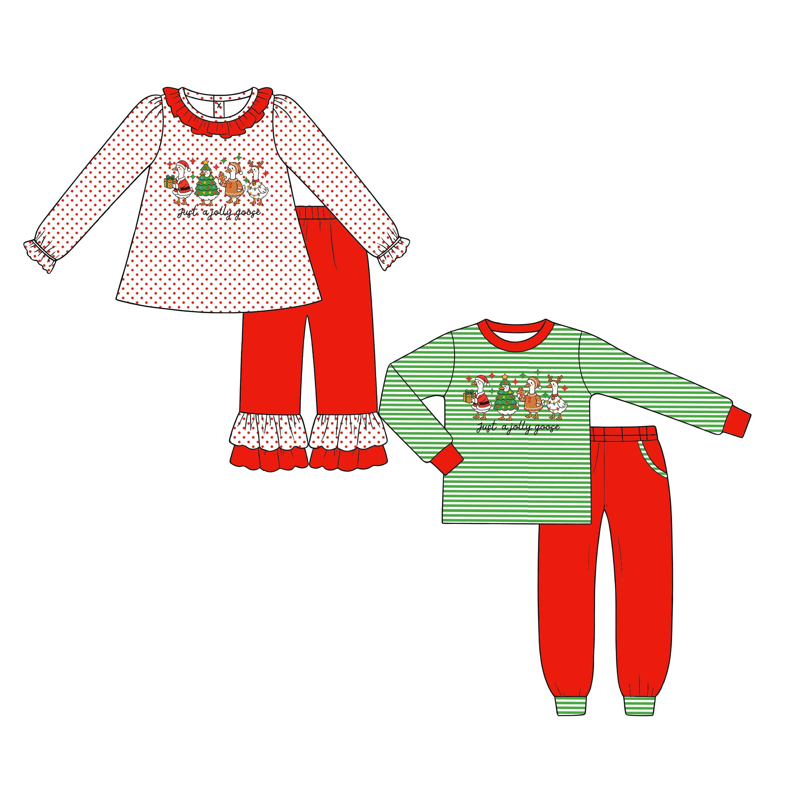 Boutique children's sets siblings long Christmas sets short-sleeved and long-legged duck lattice print have pocket wholesale