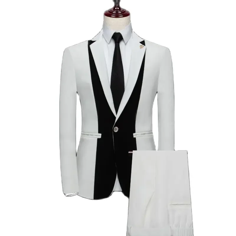 

Boutique (suit + Trousers) Gentleman Fashion Business Color Matching Young and Middle-aged British Dress Formal Elastic Suit