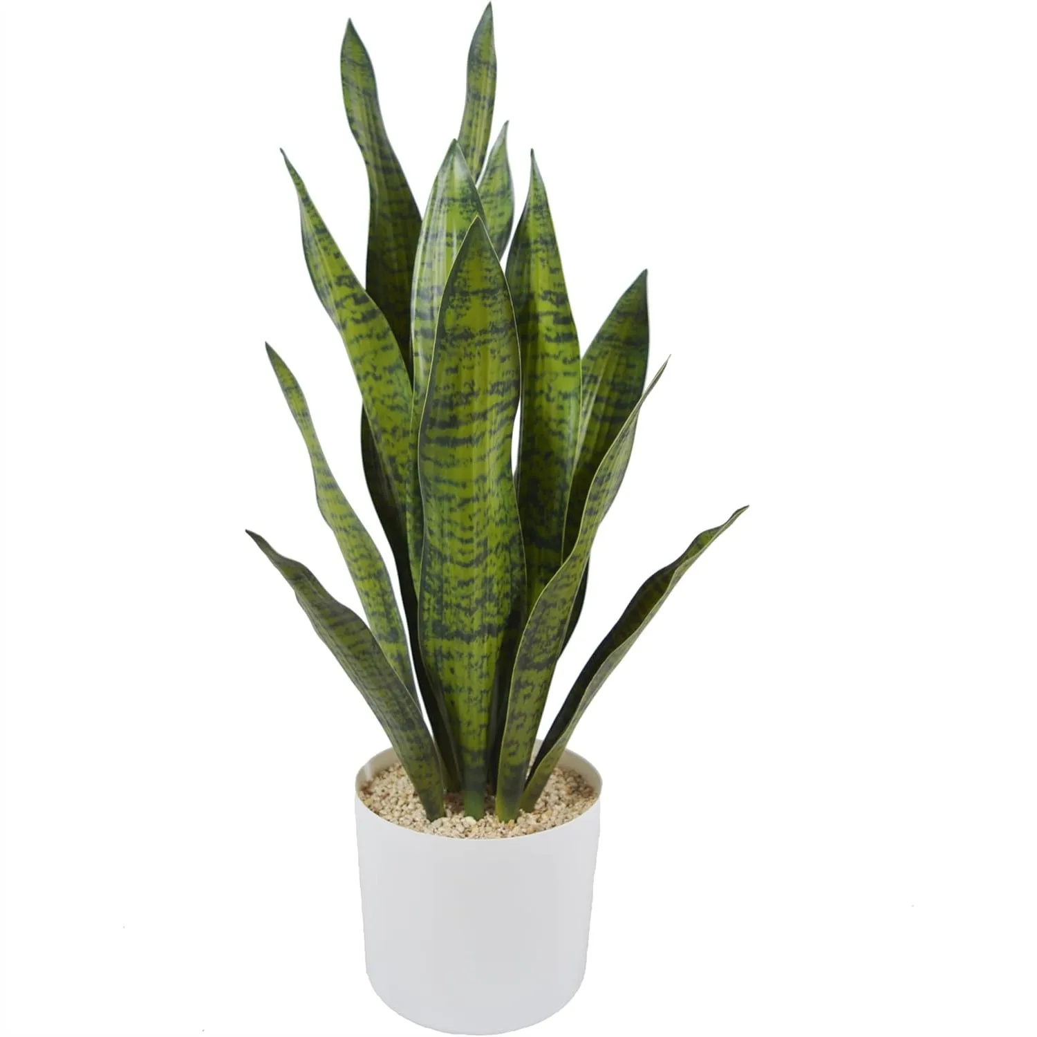 

Artificial Snake Plant 27in Realistic Faux Potted Plant with White Pot, Low Maintenance Indoor Decor, No Watering Needed for