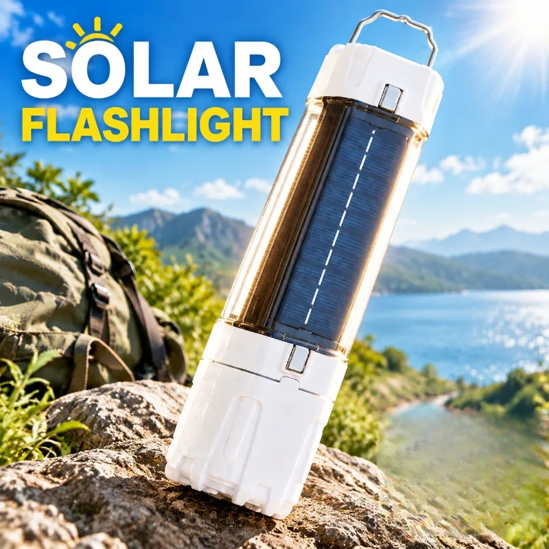 Strong Solar Flashlight Ultra Bright Outdoor Long Endurance Rechargeable Handheld Spotlight for Household Emergency Lighting