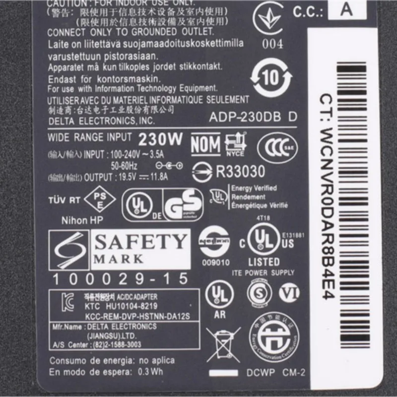 Genuine 609836-001 19.5V 11.8a 230w ac power adapter for hp 1 HSTNN-DA12S ELITEBOOK 8740W 8760W 8530p 8770W 8560W 8540P 8440w