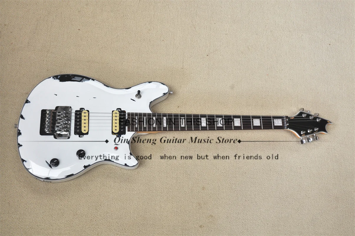 EV Electric Guitar, Vintage White Body, Tremolo Bridge, White Shell Fretboard Inlay, Staccato Switch, Wof guitar