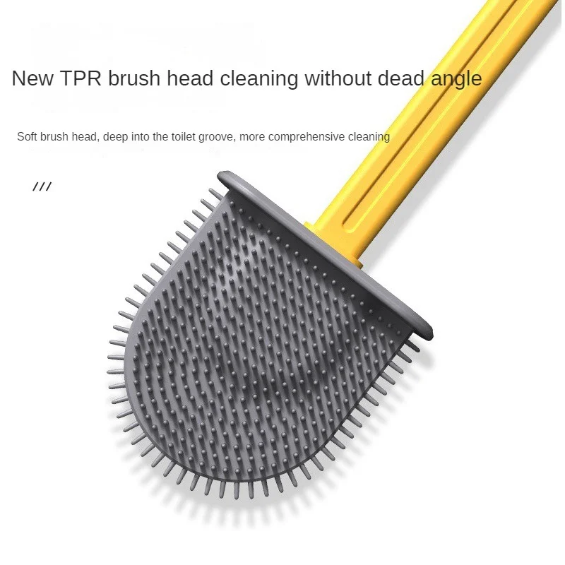 Soft Toilet Cleaning Brush Flexible Tpr Silicone Cleaner Brush With Holder For Floor Flat Head Brush Bathroom Wall Mounted