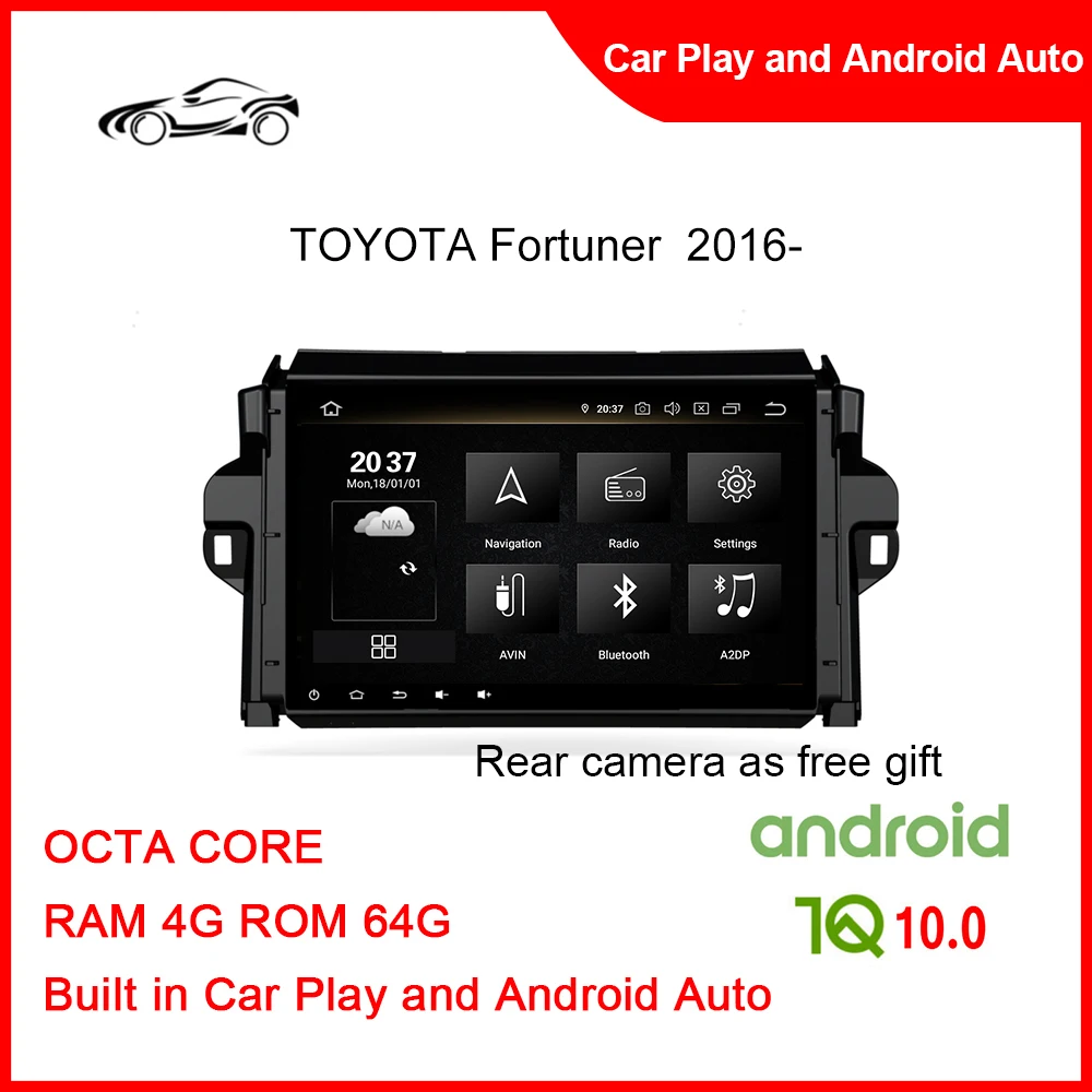 

Big Screen Car Alarm With GPS Tracking System For TOYOTA FORTUNER 2015- 10.1inch RAM 4G ROM 64 Touch Screen Car Radio Car Play