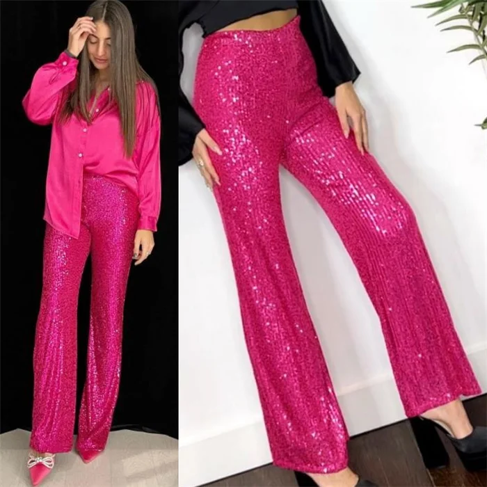 Faion High Waist iny Straight Casual Pants Long Trousers Women Street Sle Reflective Loose Fit Regular Thin