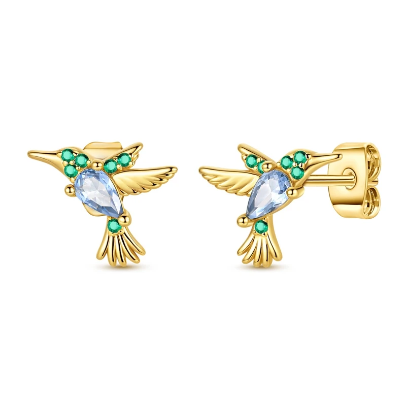 925er Sterlingsilber vergoldete Kolibri-Ohrstecker für Jubiläum, Hochzeit, Schmuckgeschenke