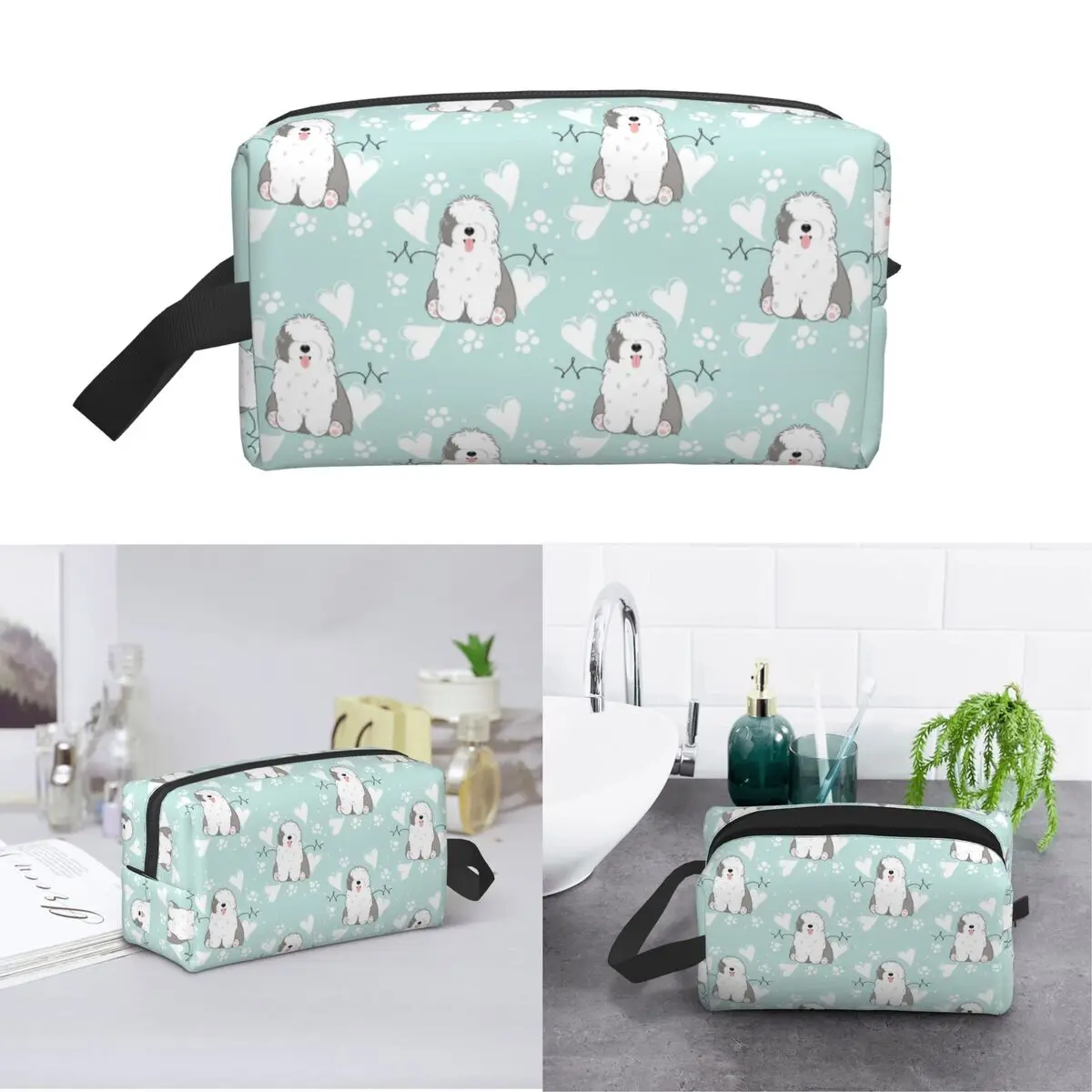 Love Old English Sheepdog Makeup Bag Cosmetic Organizer Storage Dopp Kit Toiletry Cosmetic Bag for Women Beauty Travel