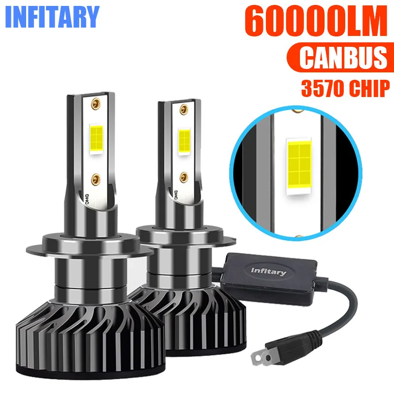 Infitary H4 H7 LED CANBUS Car Headlight 60000LM CSP 3570 H1 H11 H3 H13 HB3 9005 HB4 9006 HIR2 9012 6500K White LED Auto Fog Lamp