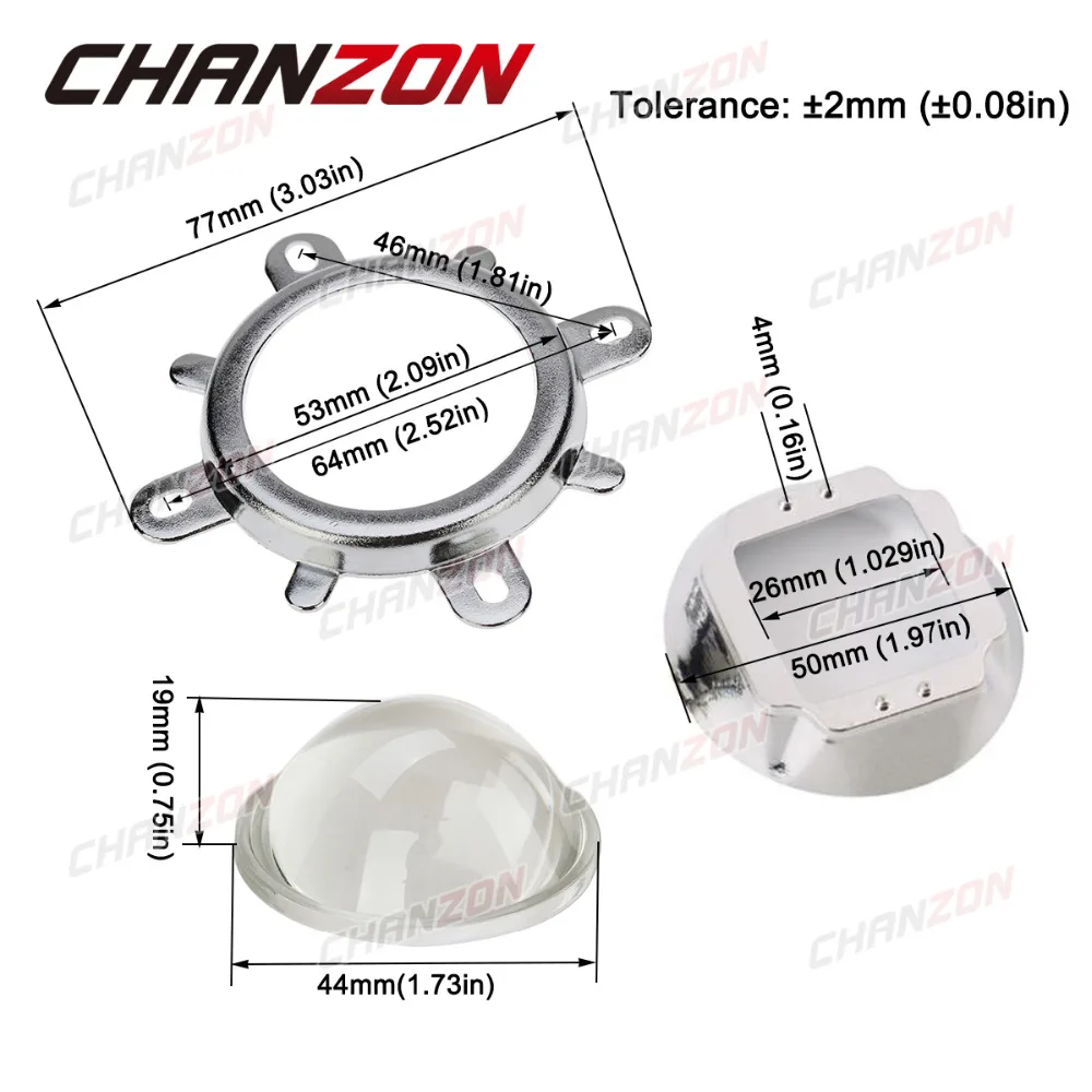 Collimateur réflecteur d'objectif 44mm, perle de lampe haute puissance, verre optique, lentille fixe 60 degrés 50mm pour puce Led Cob 20W 30W 50W 100W