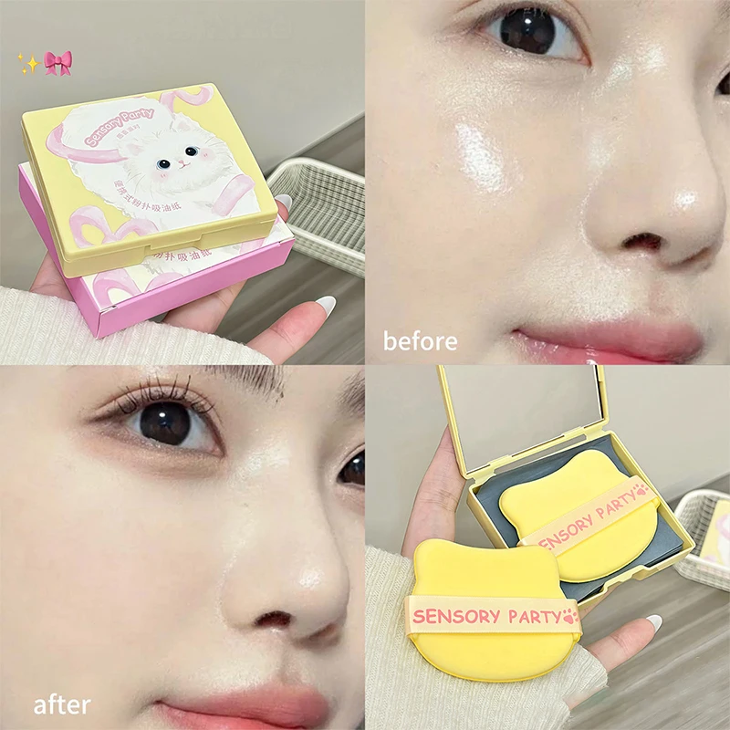 Facial Oil Absorption Paper With Mirror Puff Matte Oil Control Loose Powder Facial Wipes Oil Absorption Facial Clean Beauty