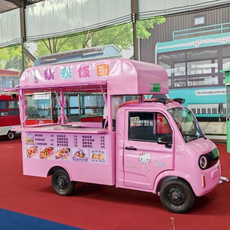 Elektrischer vierrädriger multifunktionaler Imbisswagen für frittierte Spieße, Frühstück, dreirädriger mobiler Grill- und Nachtmarkt-Snackwagen