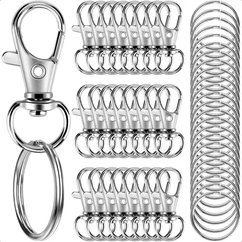 50PCS Metal Lobster Claw Clasp with Key Rings 25PCS Keychains Clips Hooks and 25PCS Key Chain Rings Keychain Accories Keychain
