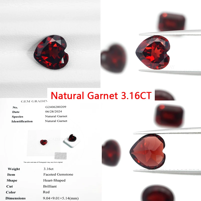 Heart Cut Natural Red Garnet Loose Stone Garnet Gemstones With GRC Certificate For DIY Fine Jewelry Making