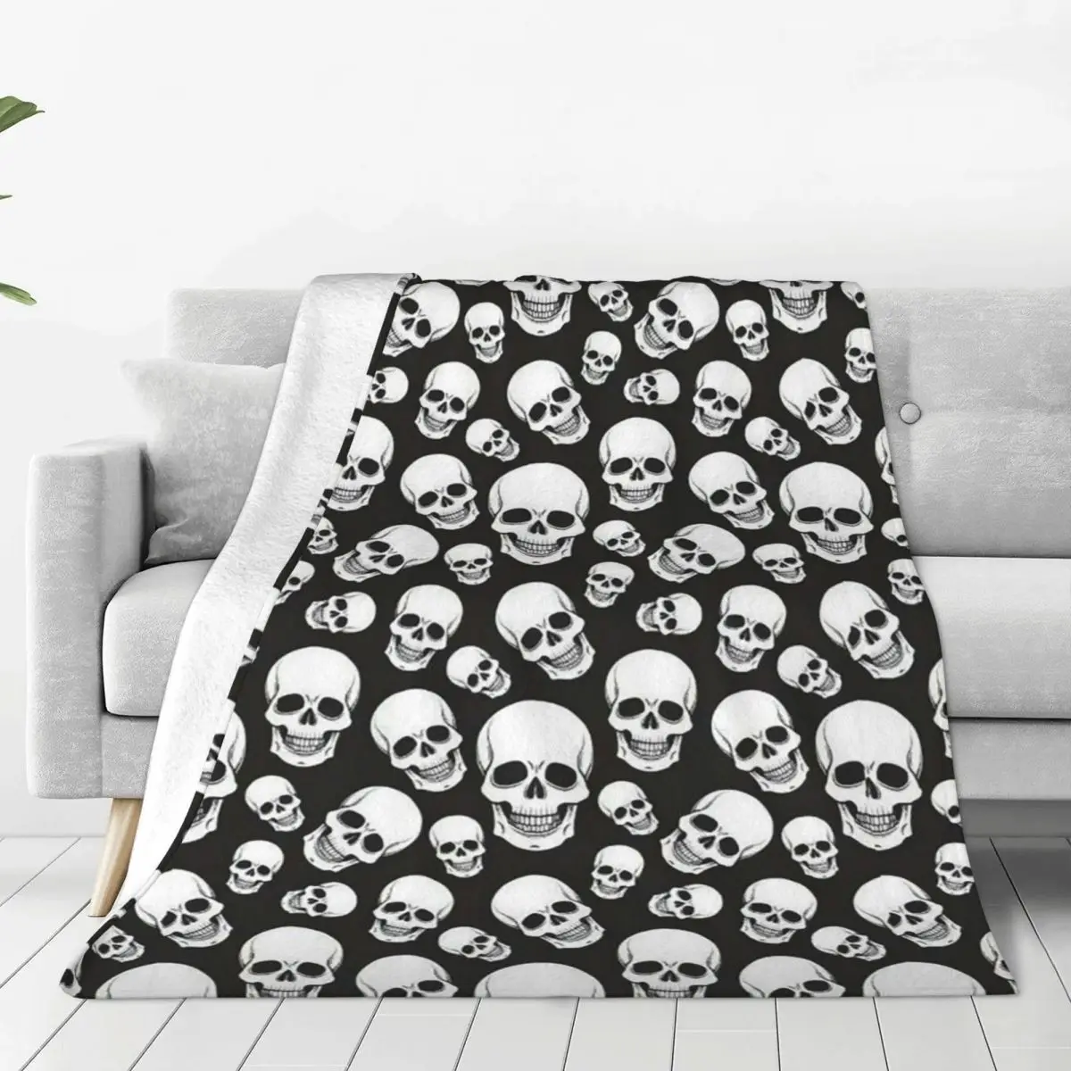 

Gothic Death Skull Flannel Throw Blanket Blanket for Sofa Office Lightweight Bedding Throws