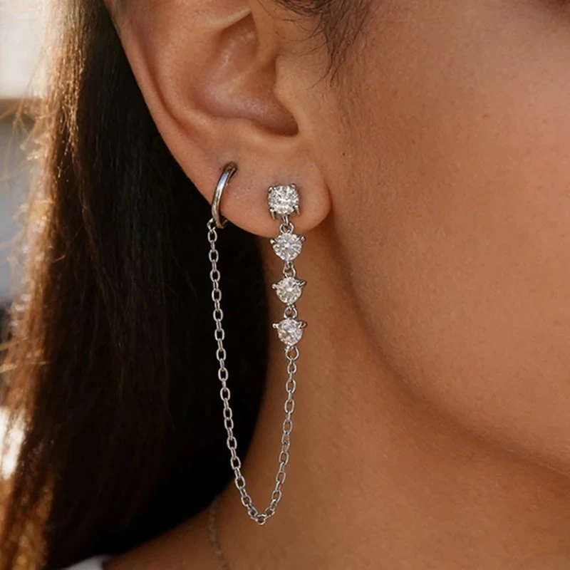 

925 Sterling Silver Plated 18K 9CM Gradient Tassels All Moissanite Drop Earrings for Women Sparkling Female Girls Jewelry