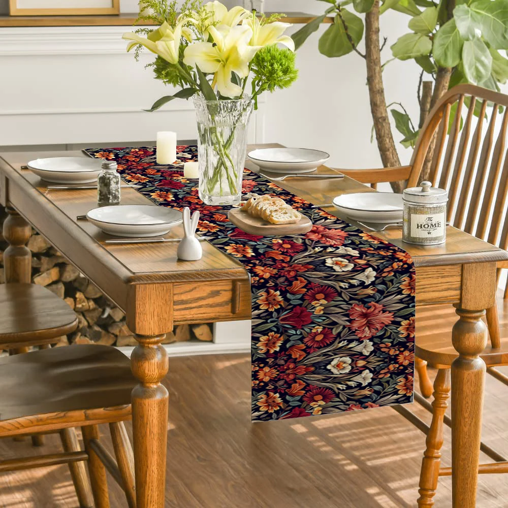 Lily Tulip Leaf Table Runner Kitchen Dining  Table Decoration for Indoor Outdoor Home Table Runners
