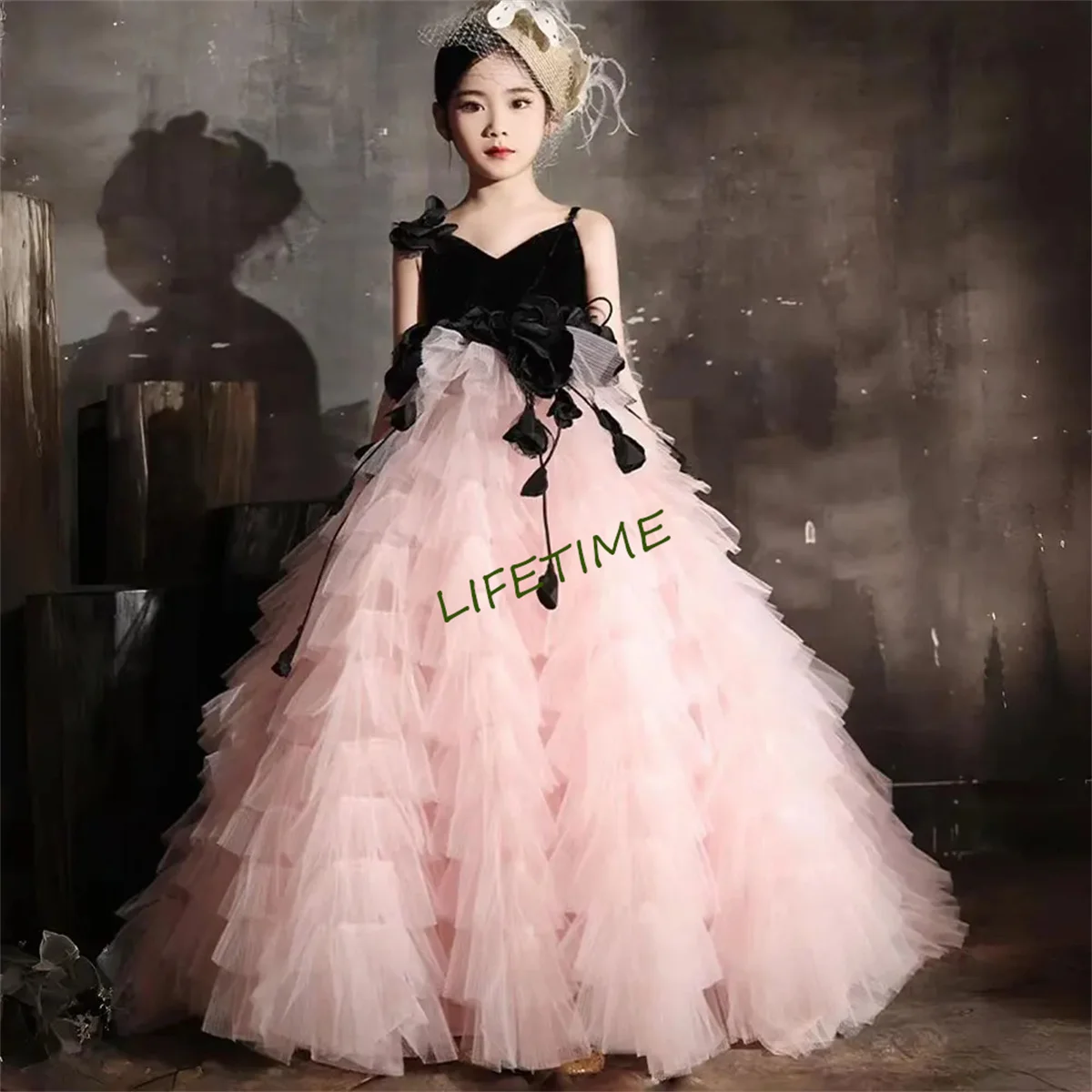 

Elegant Pink Dubai Girl Dress Flowers Arabic Princess Kids Wedding Birthday Party First Communion Ball Gown 2024