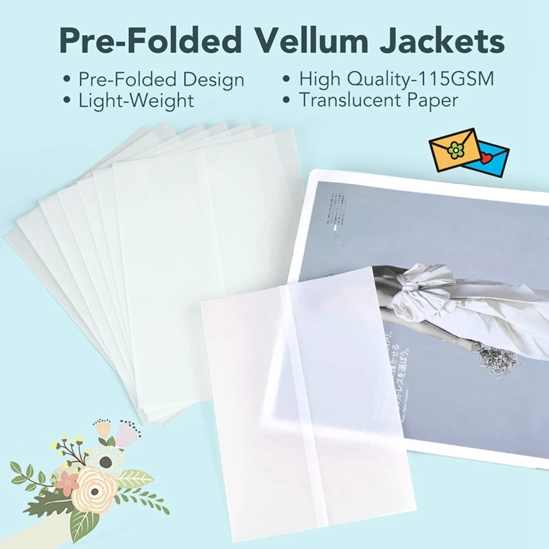 120Pcs Pre-Folded Vellum Paper, Printable Vellum Jackets Translucent Vellum Paper 5X7 Inch Vellum Paper Wraps-A12I