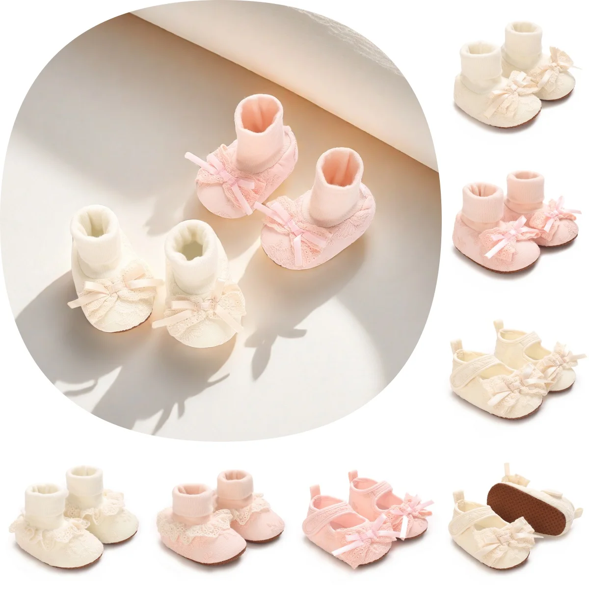 Autumn And Winter Women's Baby Socks And Shoes 0-18M Newborn Cute Lace Border Decoration Baby Bow Socks Baby Socks Anti Slip