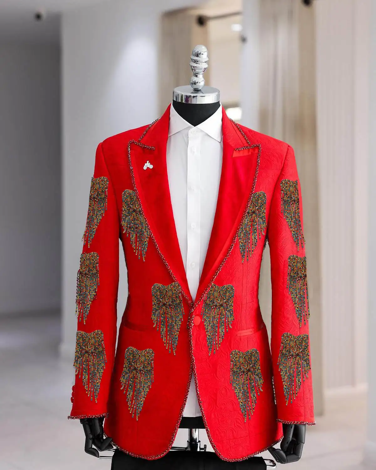 Fashion Wedding Men Suit Crystal Party Suit 2-PCS Coat Black Pants Tailor-Made Groom Groomsman Formal Occasions Size Customized