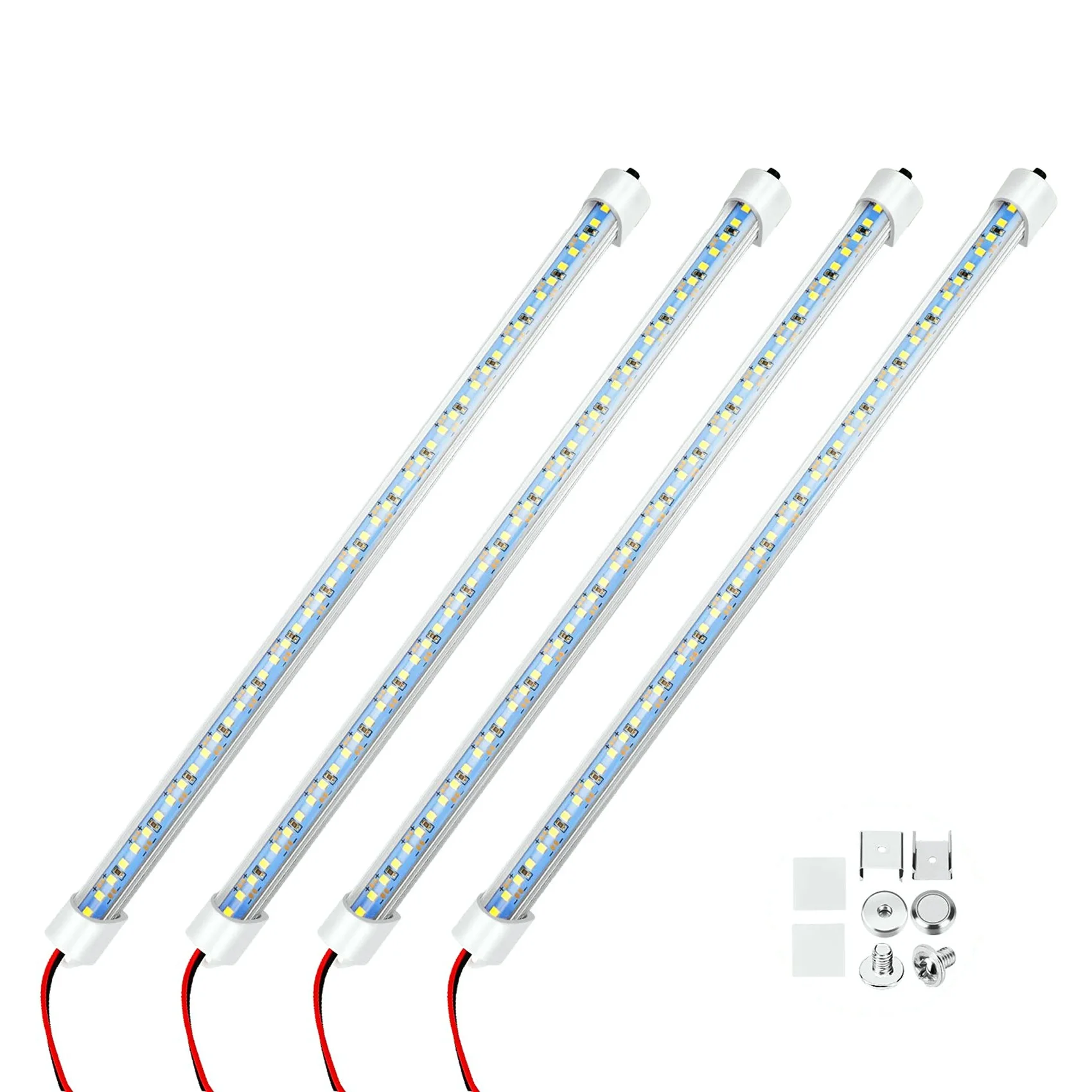 12V Interior LED Light Bar 48 Strip Lights with Switch and Magnets 6500K White Light for Car Van RV with US Plug