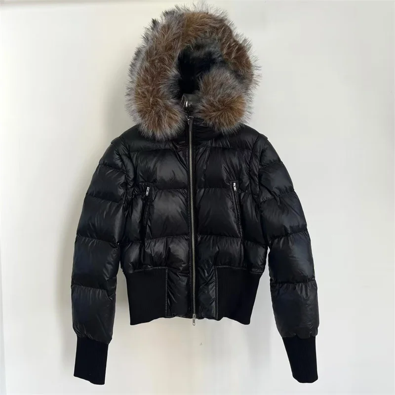 Women's down jacket New autumn 2025 detachable sleeve hooded down coats Fox fur collar Puffer coats 90 duck down warm thick coat