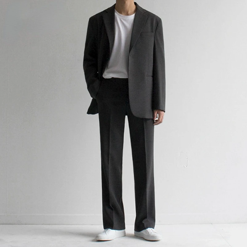 

Spring Suit for Man 2024 Black Blazer 2 Piece (coat+pants) Peaked Lapel Single Breasted Casual Business Slim Fit Costume Homme