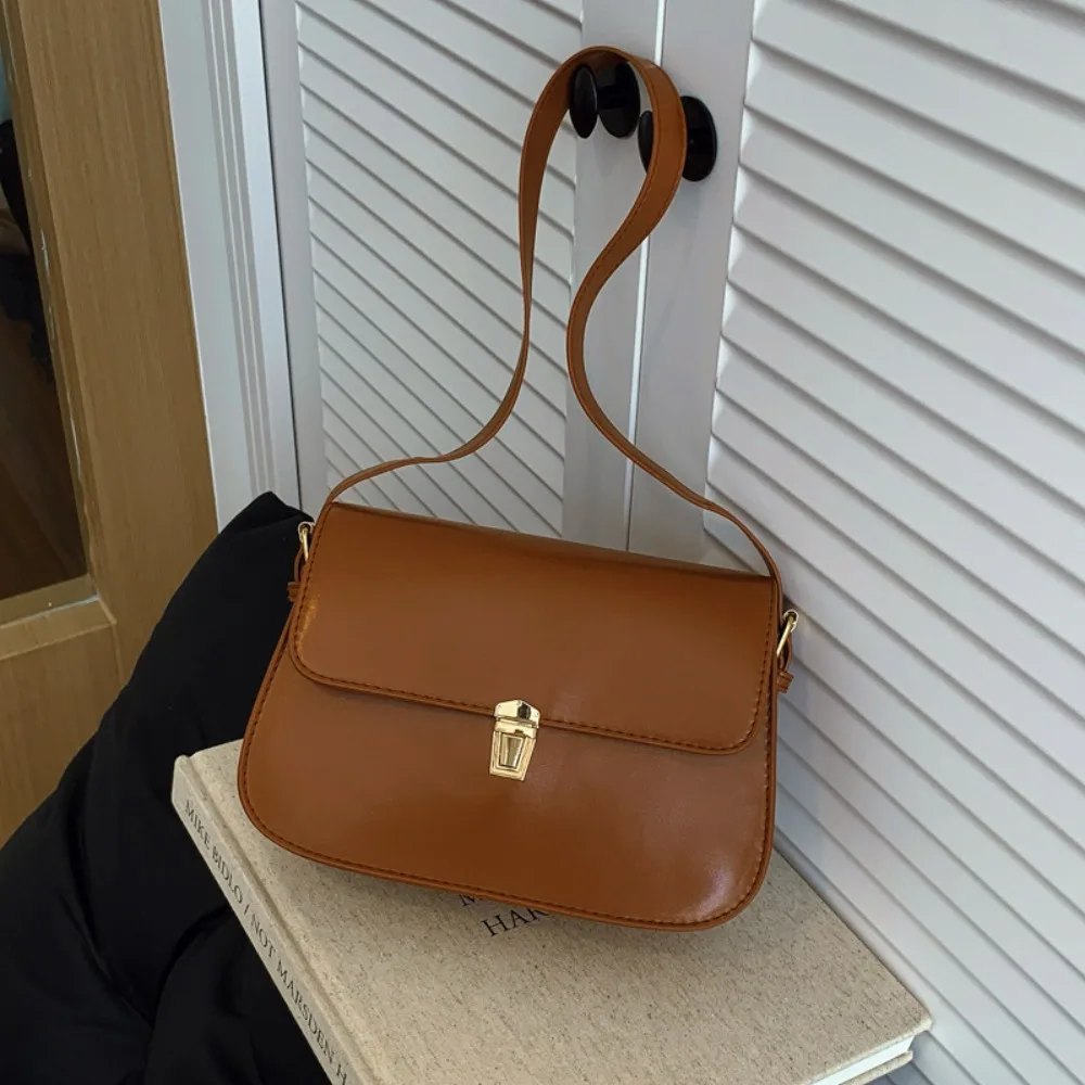 

Корейская винтажная сумка на плечо с пряжкой, однотонная сумка из искусственной кожи в стиле ретро, регулируемая женская сумка подмышками Cuasal, шопинг