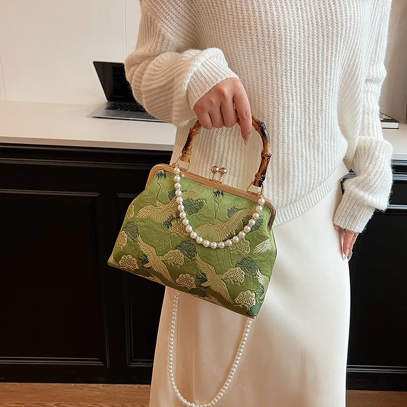 Fashion Chain Small Square Bag Shoulder Bag For Women Korean High-quality Evening Beaded Crossbody Bags 2024 New Retro Handbags