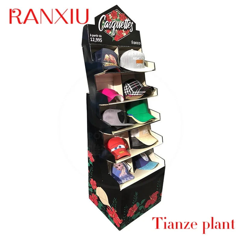 Custom Popular 5-layer paper promotional hat display shelf cardboard display shelf floor display shelf