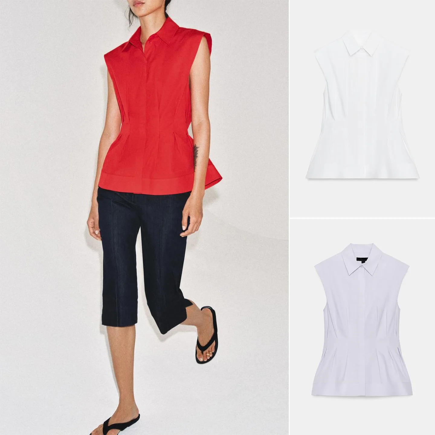 

Elegant Style Women's Shirt Summer New Arrival Sleeveless Pleated Decor A-Line Hemline Simple Turn-down Collar Comfortable Br...