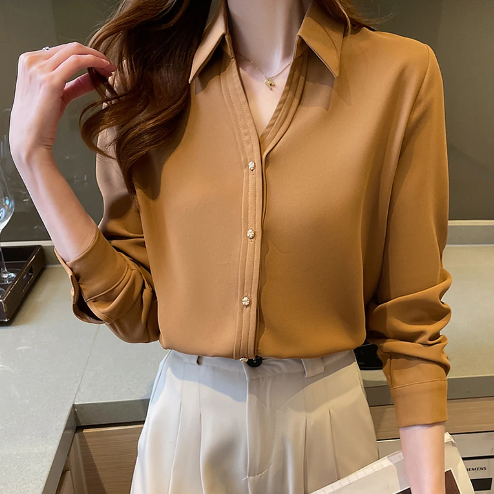 Korean Fashion Office Lady Shirts Chiffon Blouses Women Long Sleeve Tops Woman Vintage White Shirt Blouse Blusas Mujer Moda 2024