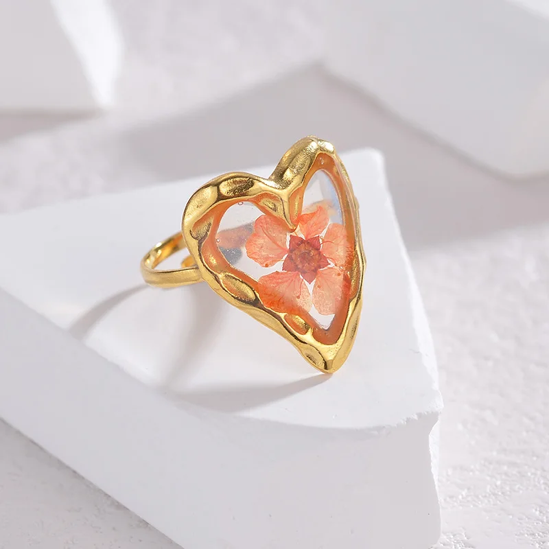 8 Styles High Quality Romantic Sweet Flowers Ring Stainless Steel Gold Color For Women Party Jewelry Gifts image 4
