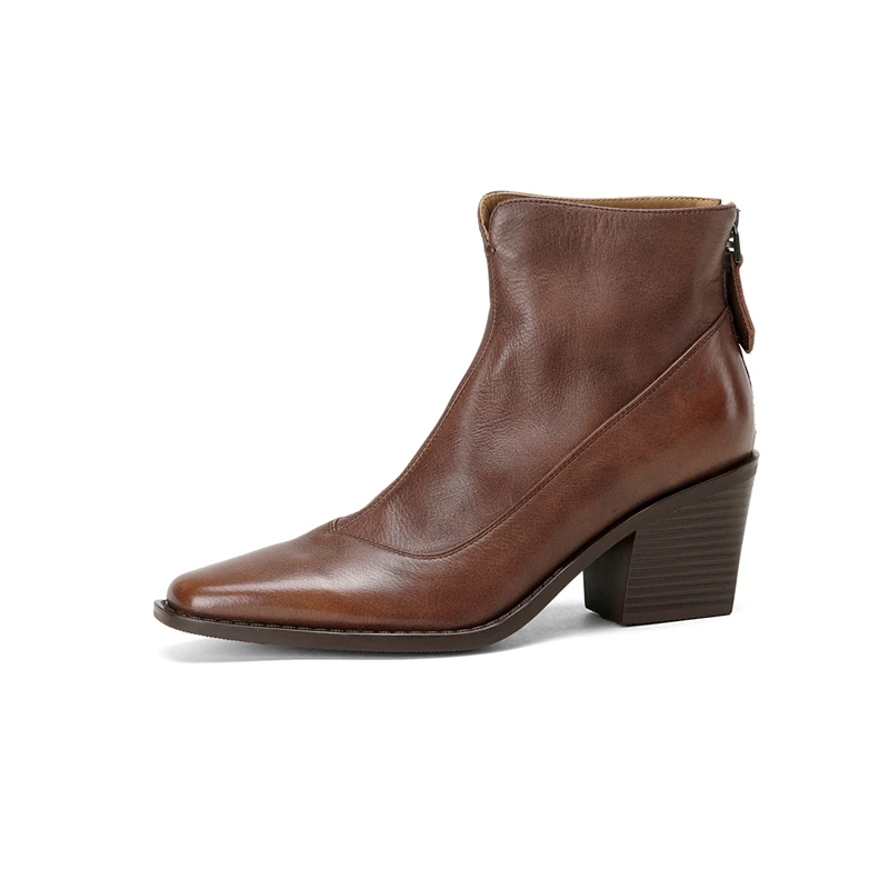 New Winter Trend Genuine Cow Leather Women Ankle Boots Black Brown Block Heels Pointed Toe Rear zipper Fashion Chelsea Boots