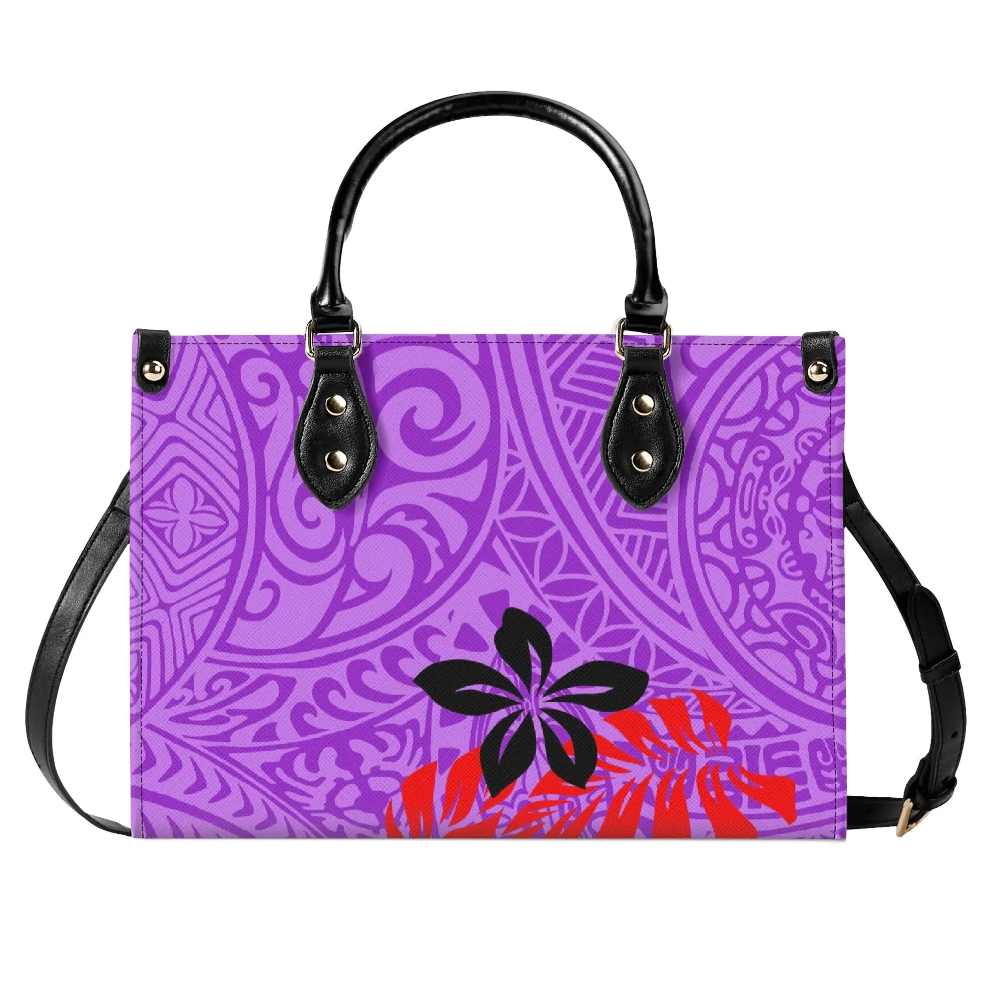 

Custom Wholesale Women'S Casual Storage Bag Luxury Design Printed Zipper Shoulder Bag Pattern Polynesian Twill Leather Handbag