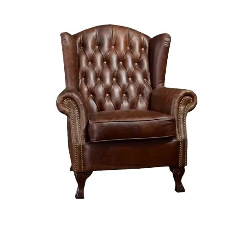 

Medieval oil wax leather single sofa chair, casual European buckle chair