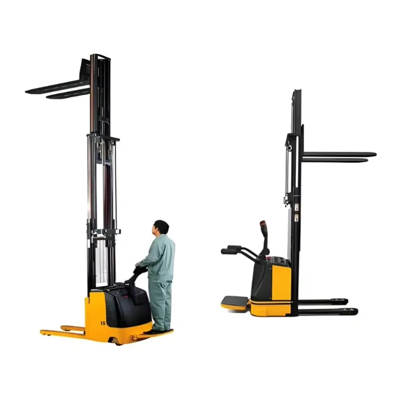 Double Lift 1.5T Lithium-Ion Electric Stacker 4.5m Leaf Chain & Guard Arm-Restaurant Use Safe High-Level Order Picker