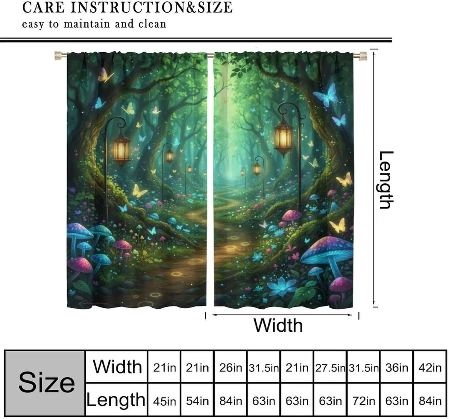 Fantastic Forest Curtains Magical Enchanted Dreamy Jungle Lantern Wonderland Nature Plant Decor Window Treatments 2 Panels