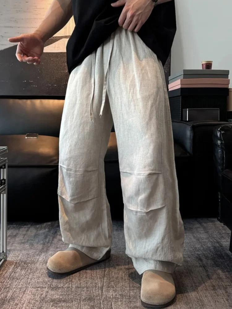 

Men's Summer Cotton Linen Drapey Casual Pants Loose Breathable Pure Color Wide Leg Straight Cut Pants Youthful Energy ...
