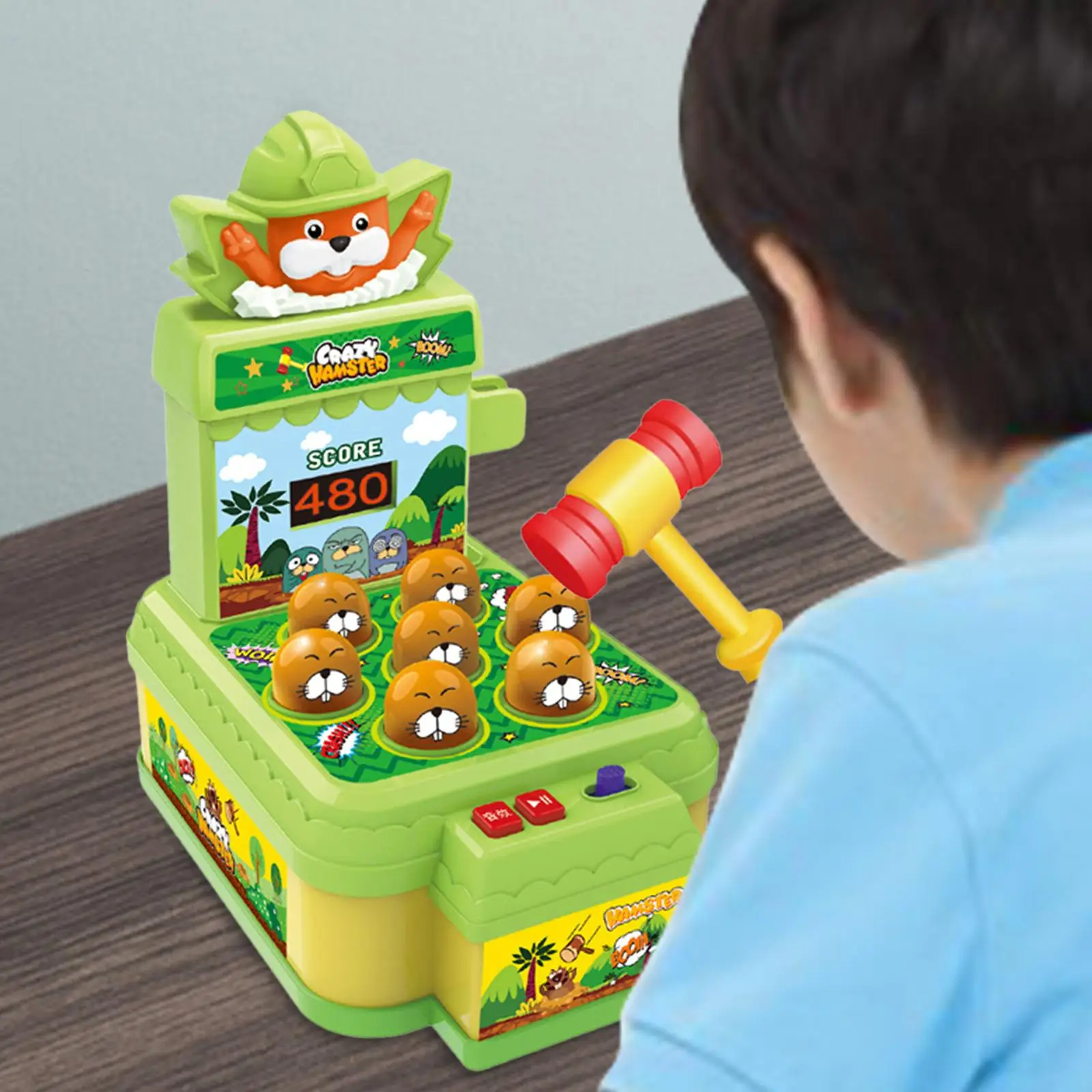 Whack a Animal Pounding Game for Kids Cartoon Toy Electric Console with Mallet Light Sound Score Display for Interactive Play
