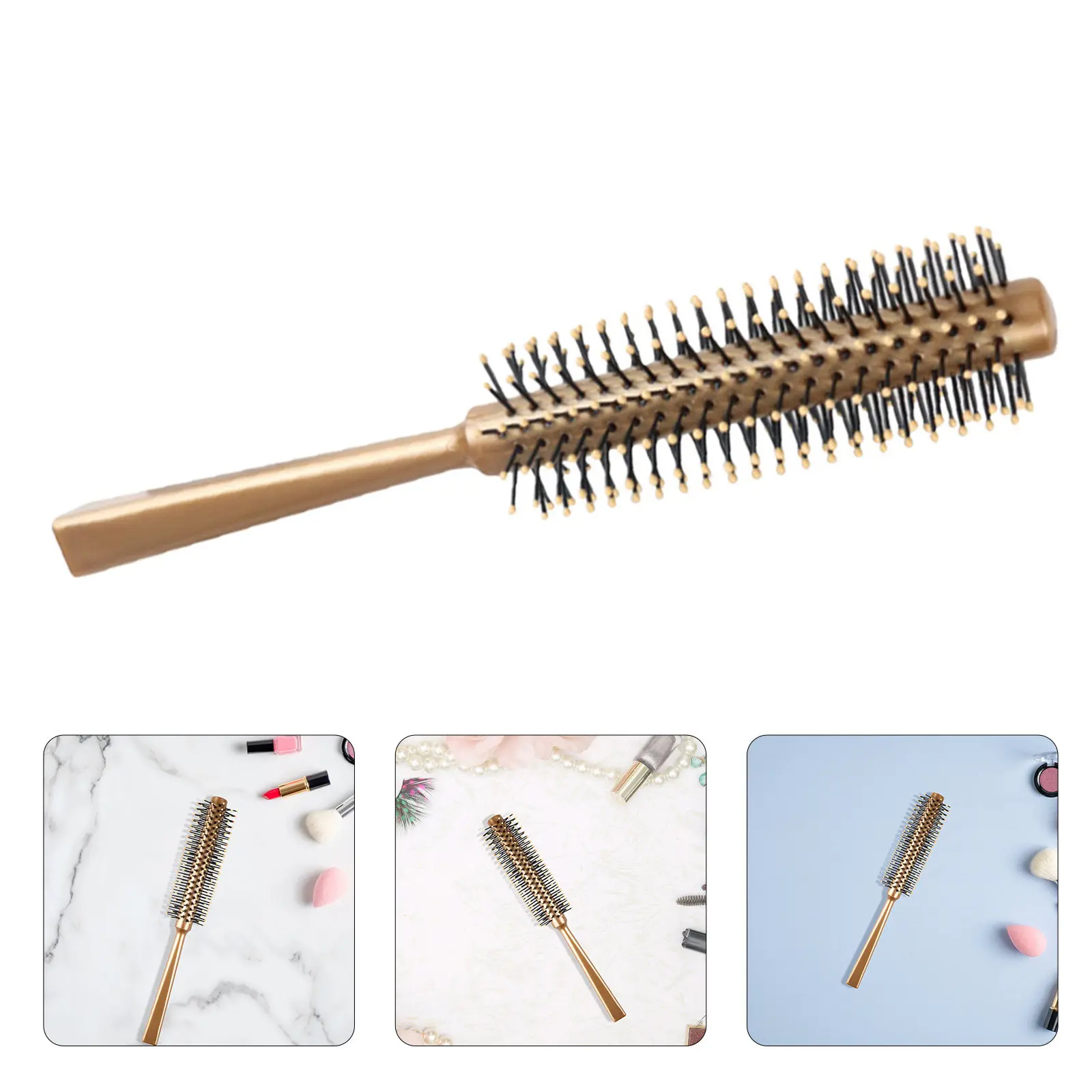 Compact Round Roller Hair Brush Blow Dry Styling Comb Small Portable Brush for Travel Curling Soft Smooth Hair Women
