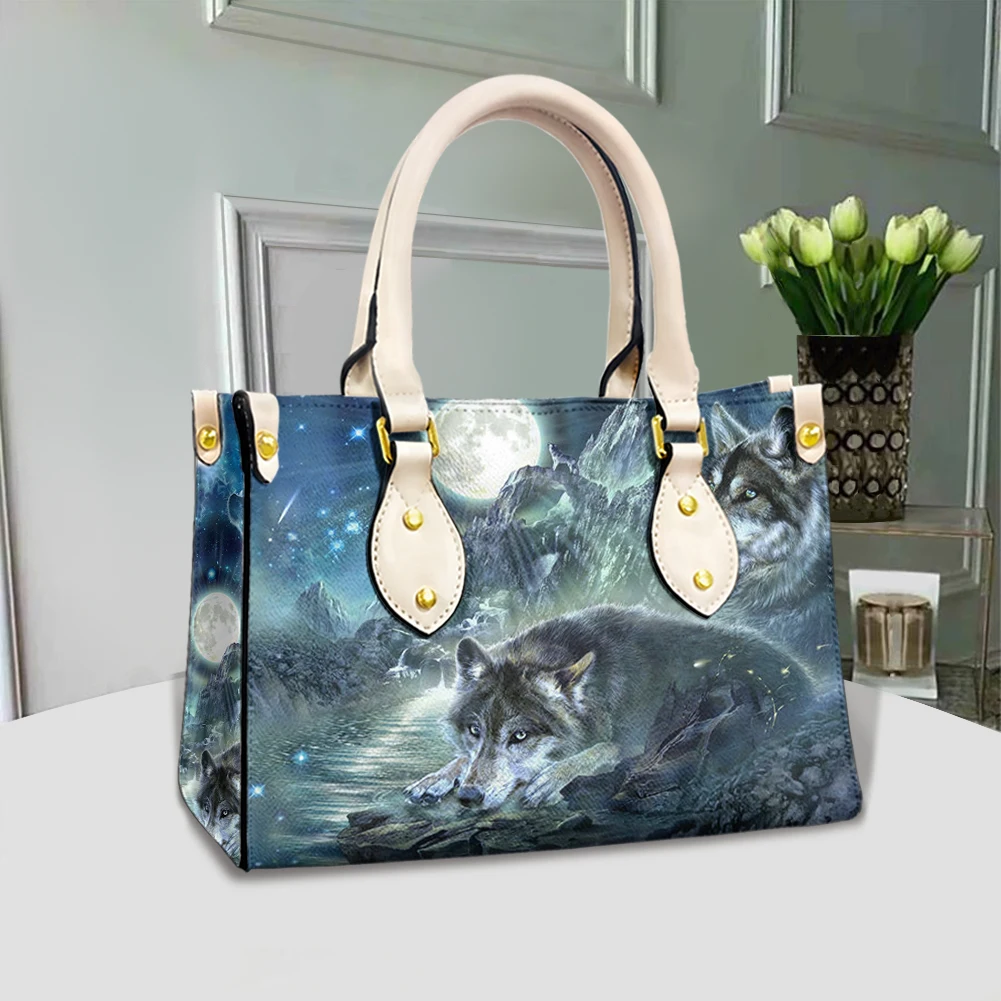 Lobo selvagem bolsa feminina impressão personalizada moda pequena casual tote ombro mensageiro bolsa feminina sac a principal femme