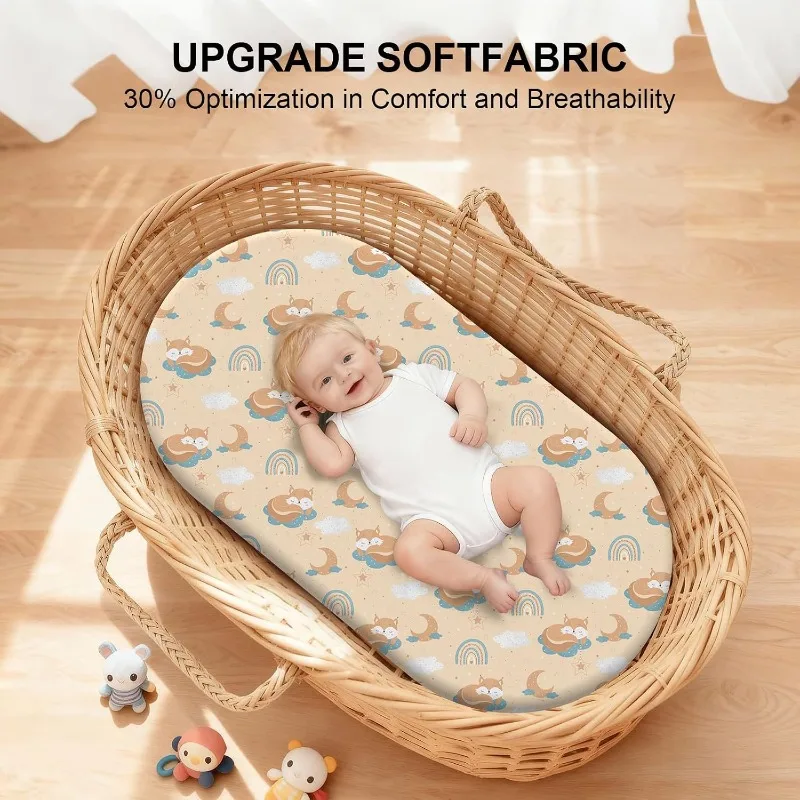 4 Pack Baby Bassinet Sheets Soft Bassinet Mattress Sheet 32x16inch, Universal Breathable Fitted Bassinet Sheets Set for Baby