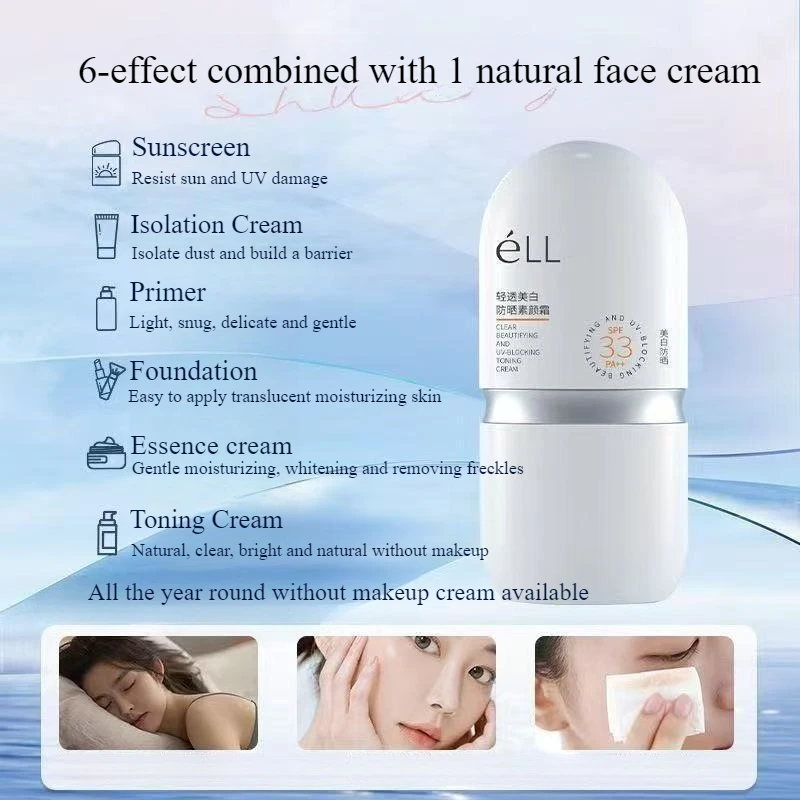 Tone-Up Cream SPF30 Brightening Sunscreen Waterproof Shield, Isolation Makeup Cream Sweat-Resistant Even Skin Tone