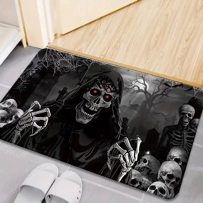 1pc Framed Skull Art Door Mat Bathroom Floor Mat Microfiber Absorbent Polyester Rug Bedroom Living Room Entrance Carpet