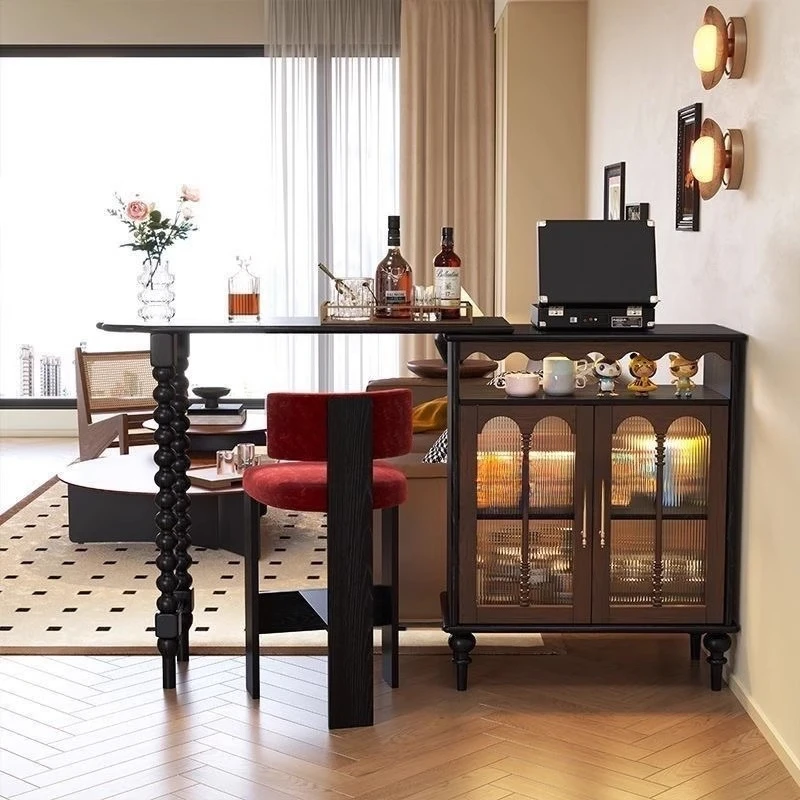 Barra retrattile in legno massello, armadietto laterale integrato con divisorio per piccoli appartamenti domestici, contenitore per soggiorno con isola per balcone