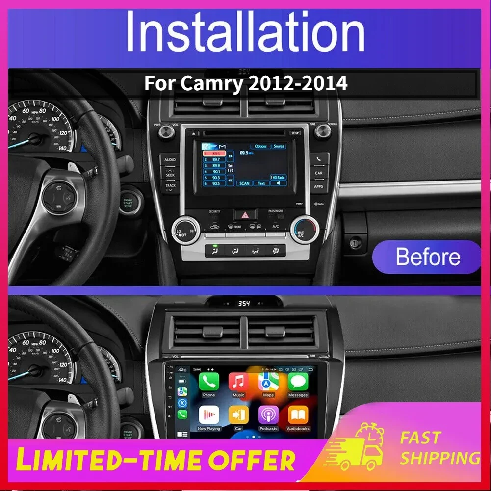 

Автомобильная мультимедийная система Android для Toyota Camry 2012-2014, Android 13, беспроводной CarPlay, 10 дюймов, Bluetooth, Wi-Fi, GPS-навигация, стереосистема