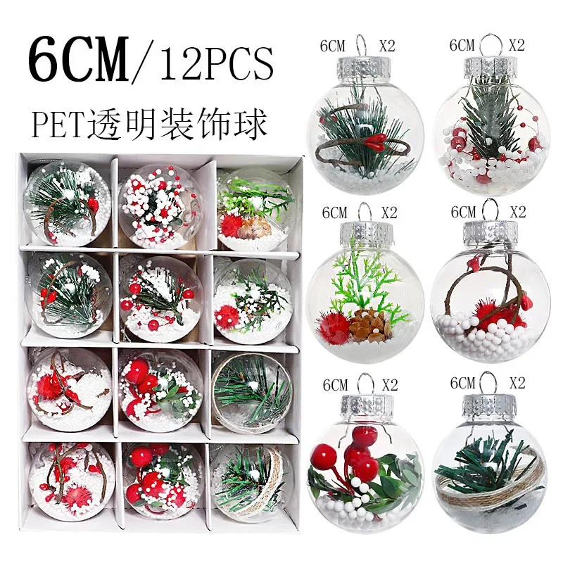 12pcs 6cm Christmas Ball Ornaments Transparent Plastic Hollow Christmas Tree Party Decoration New Year Christmas Spheres Pendant