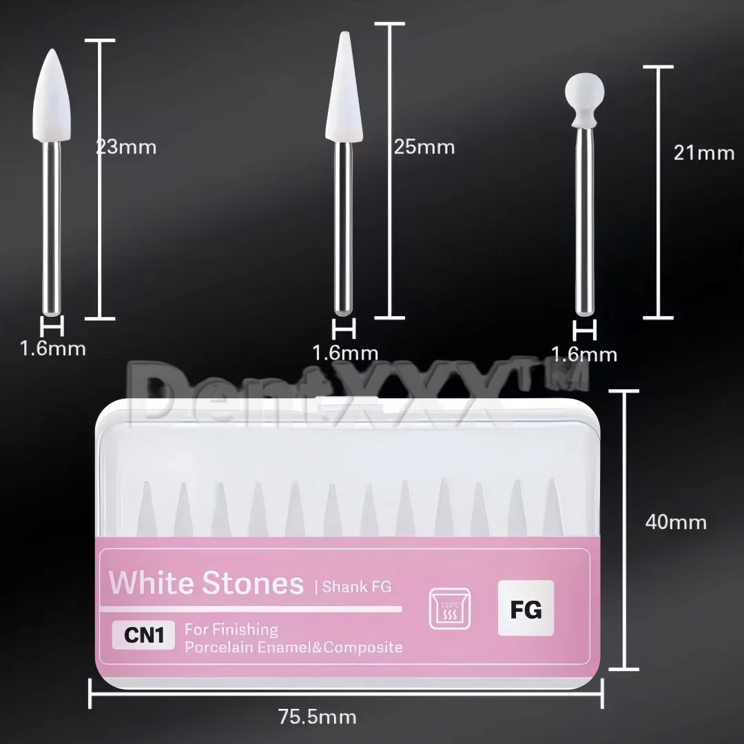 12 Stück/Box Weiße Steinpolierfräser, Polierset, Kegel-/Flammen-/Rundform Abrasionsfräser Passend für Hochgeschwindigkeitswerkzeuge 1,6mm – Detail 3