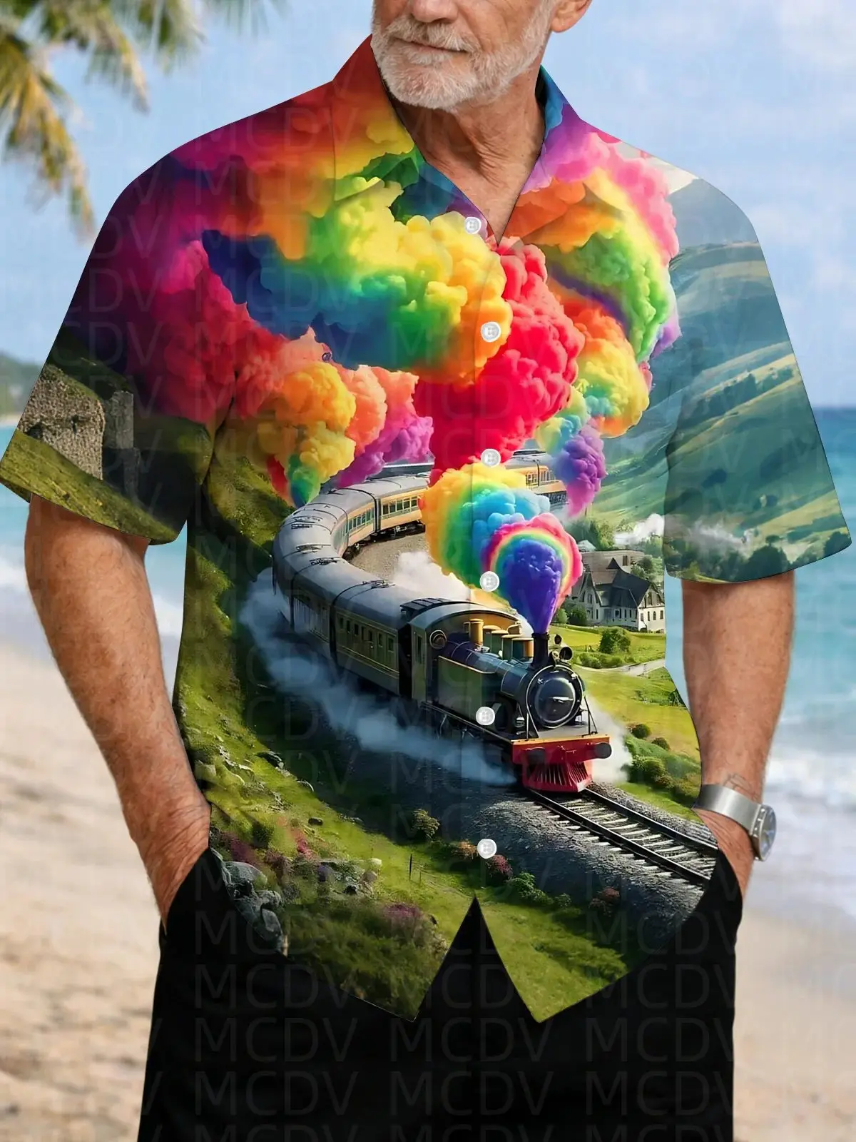 Bird Pattern Men's Hawaiian Shirt Stretch Easy Care Camp Shirt Big Tall